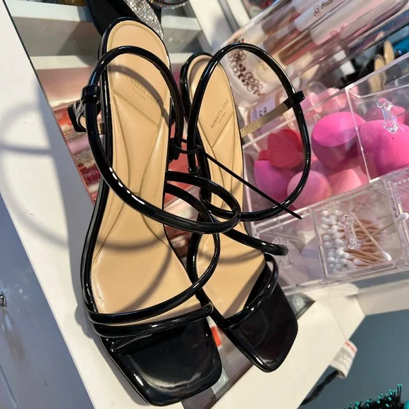 Glossy Black Strappy Heels - Picture 4 of 4